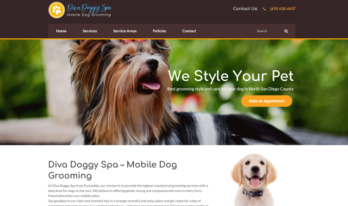 Dog Grooming Website, Escondido CA