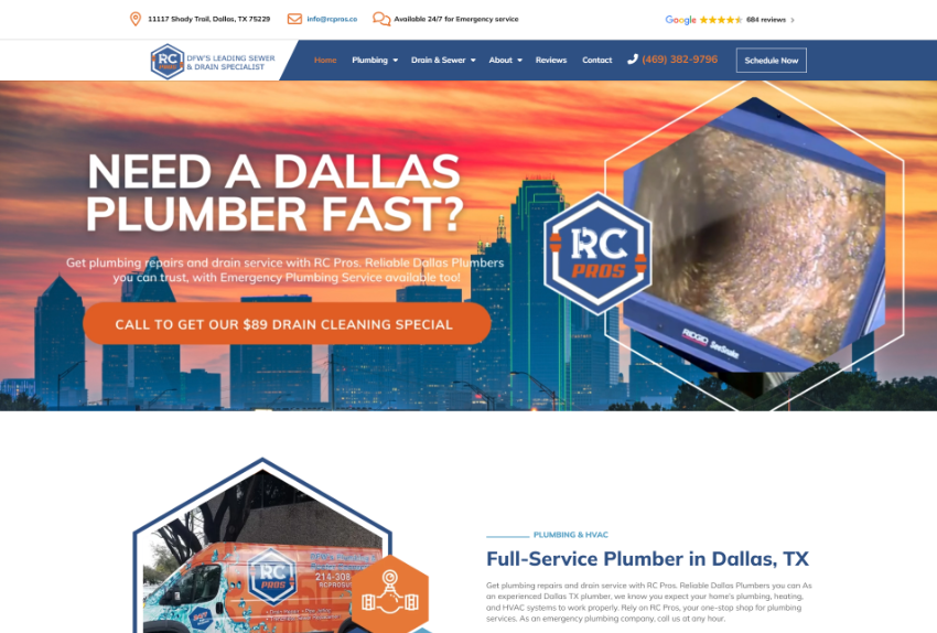 Drain Cleaning and Plumbing Website, Dallas Tx